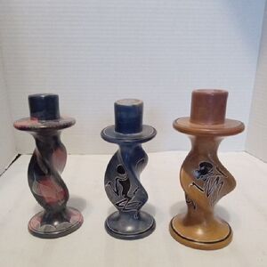 Elegant Black and Blue Candle Holders Set